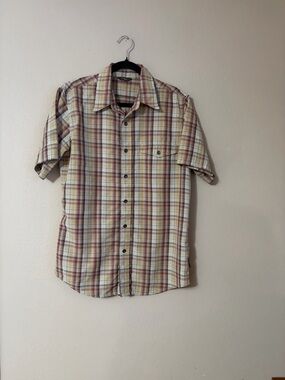 Royal Robbins Men’s Plaid Button-Down Shirt Sz M Rust brown outdoor